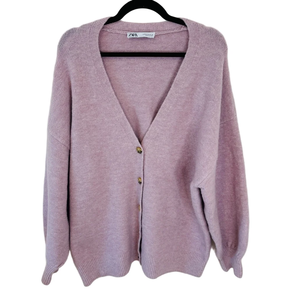 Zara Oversized Purple Ultra Soft Sweater Wool Blend Cardigan Sz Medium - Picture 5 of 11
